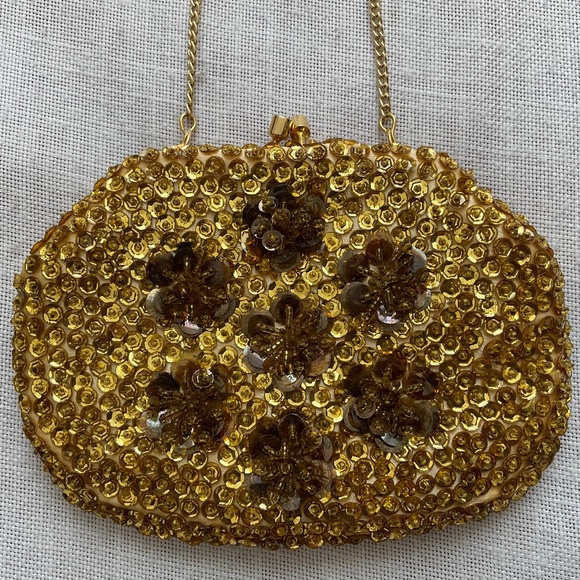 •Vintage Gold Beaded Bag Clutch Hand Made In Hong Kong - Picture 2 of 9